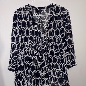 Banana Republic Black and White Ruched Mandarin Collar Blouse